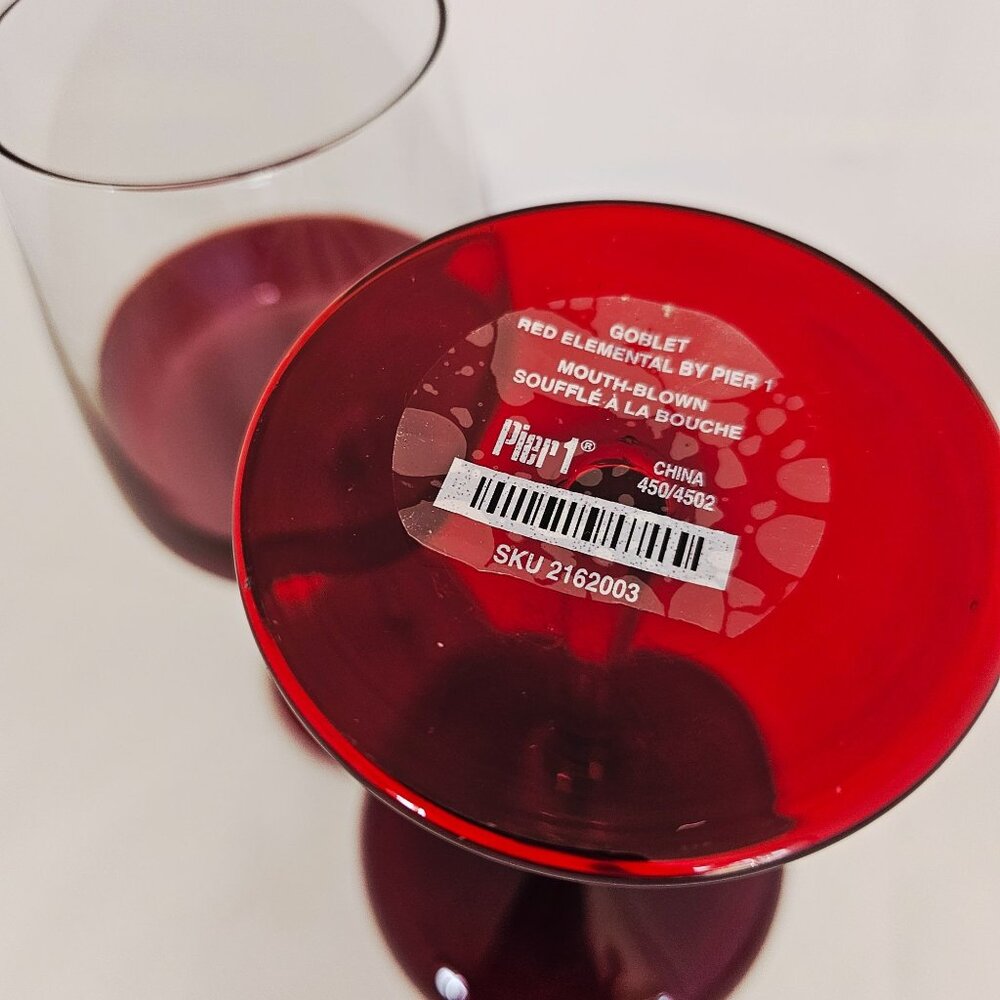 2) Pier1 Elemental Red Water Goblets Red Wine glasses 8.75" handblown art glass - Picture 4 of 8